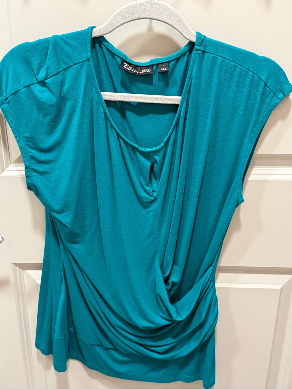7th Avenue Assymetrical Teal Draped Short-Sleeve Women’s Top - Teal